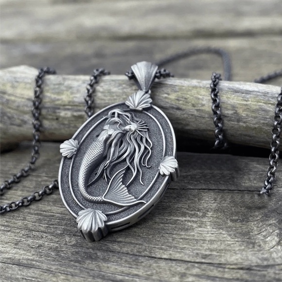 Mermaid Goddess Cameo~ Siren Sovereign Wispy Hair Abstract Art Backbend Necklace - Picture 7 of 15